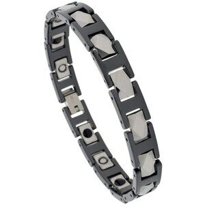 Men's Tungsten Bracelet Ceramic Bracelet Magnetic Therapy, 2-Tone Black